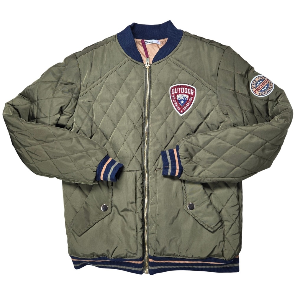 EPIC THREADS Kids Green Quilted Bomber Jacket Outdoor Adventure Patch Size‎ M